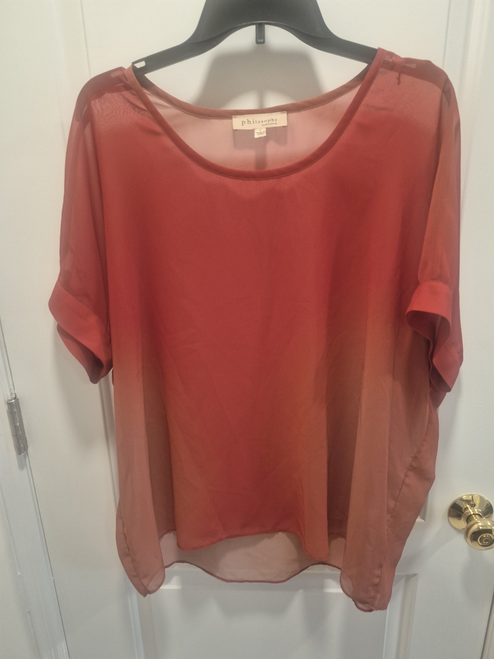 Philosophy Sheer Short-Sleeve Blouse in Red